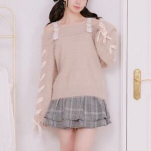 PalElfy | Off Shoulder Shaggy Knit Sweater